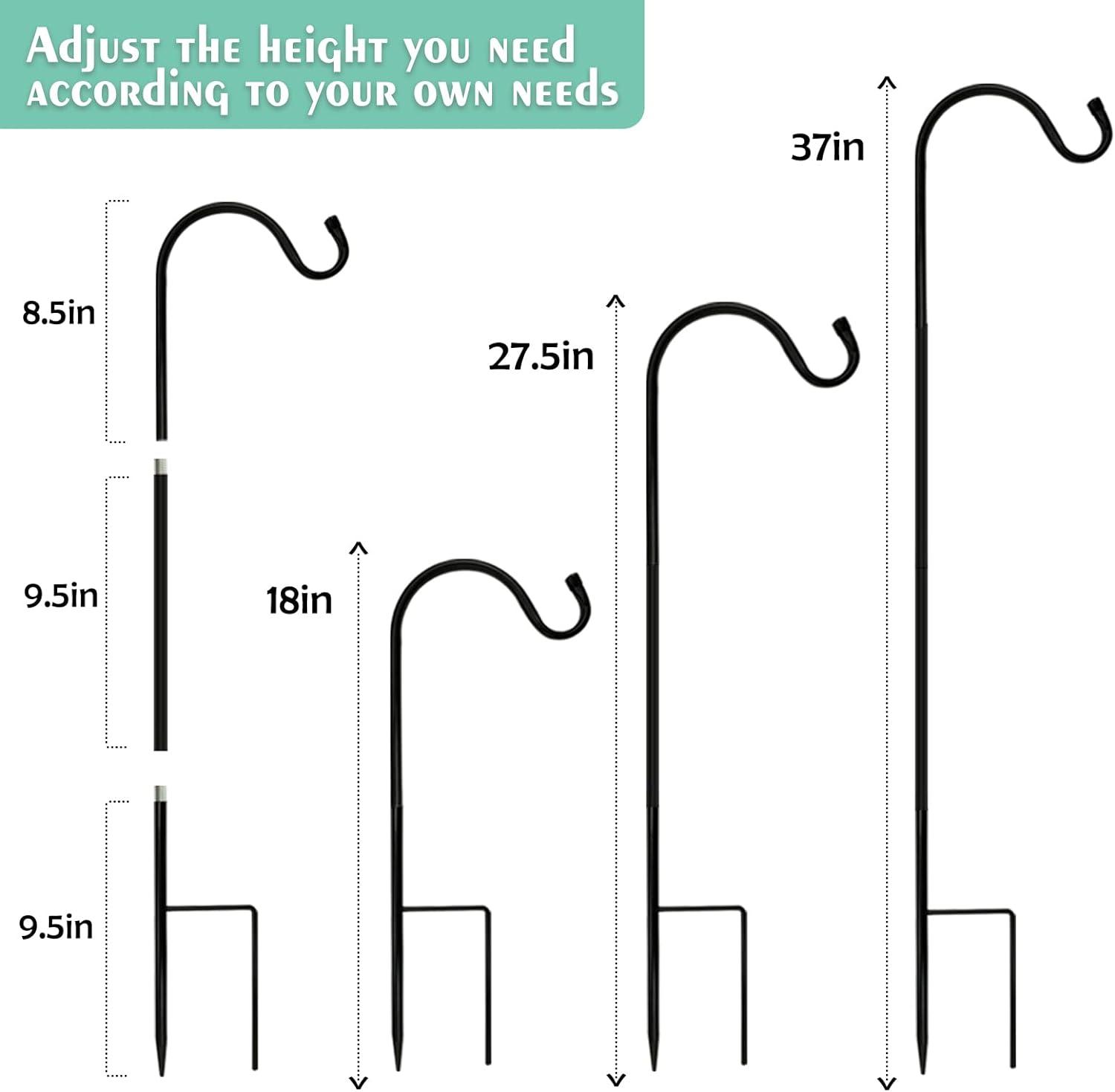 Sorbus Set of 4 Shepherds Hooks for Outdoor - Extendable Garden Stakes for Plants, Lights, Lanterns, Flower Baskets, and More