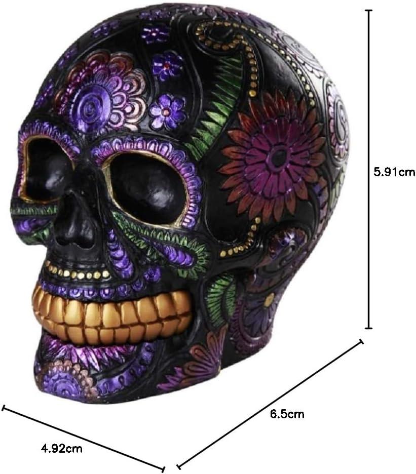 Black and Purple Resin Day of the Dead Skull Figurine