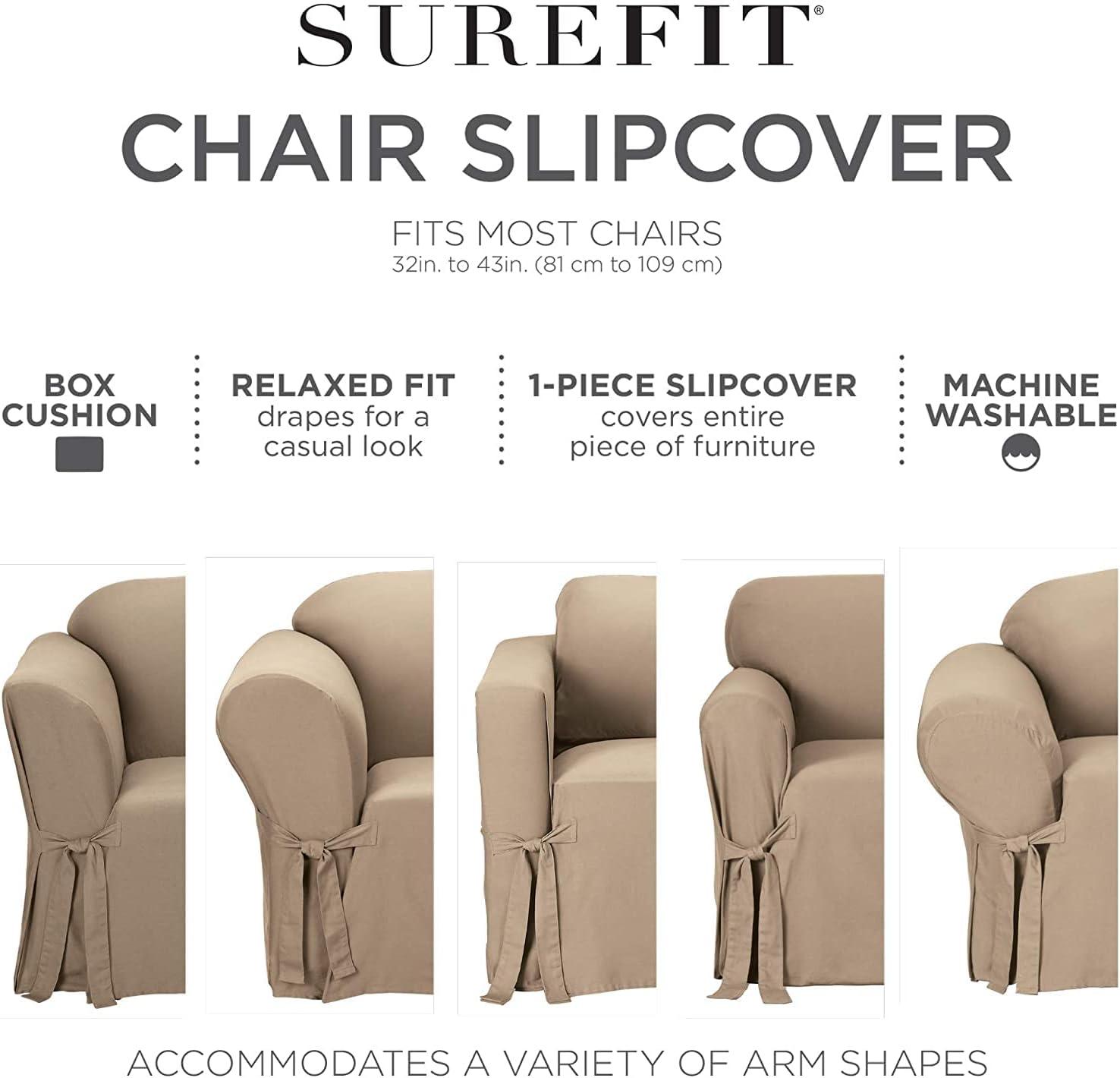 Duck Chair Slipcover Natural - Sure Fit: Cotton Stretch Fit, Machine Washable, Indoor Use, Box Cushion Compatible