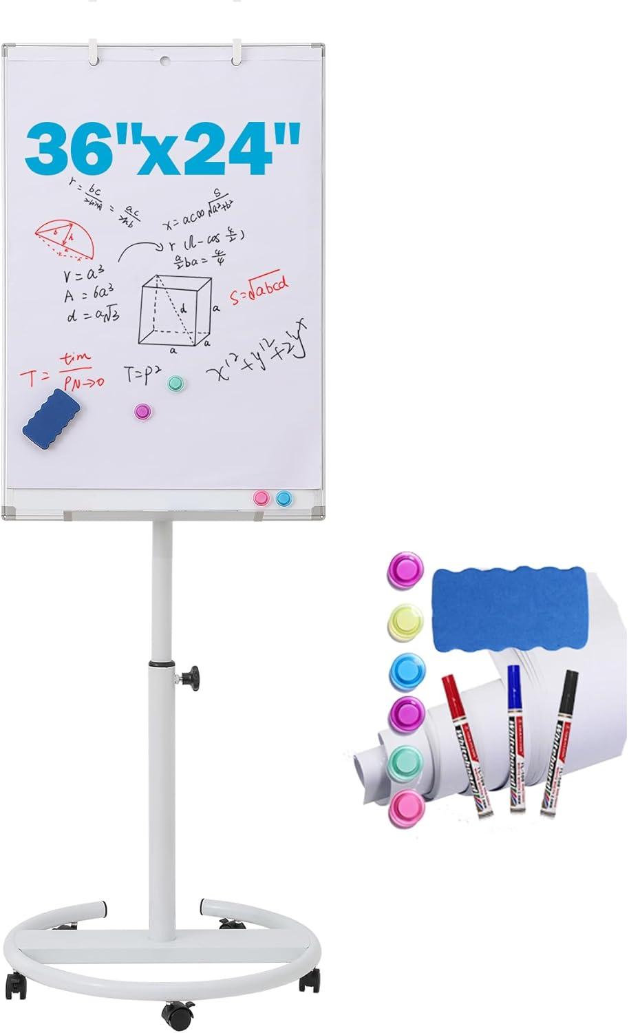 Adjustable Magnetic Whiteboard Easel with Tripod Stand and Flipchart