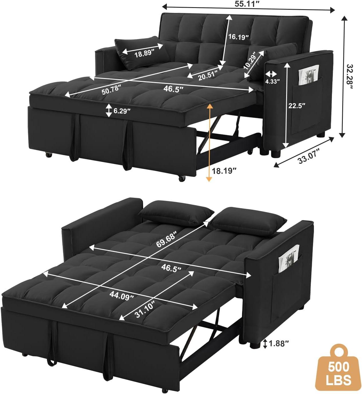 Muumblus Sleeper Sofa Chair Bed, 3-in-1 Convertible Sofa Chair, Modern Adult Velvet Chaise Lounge for Living Room, Gray