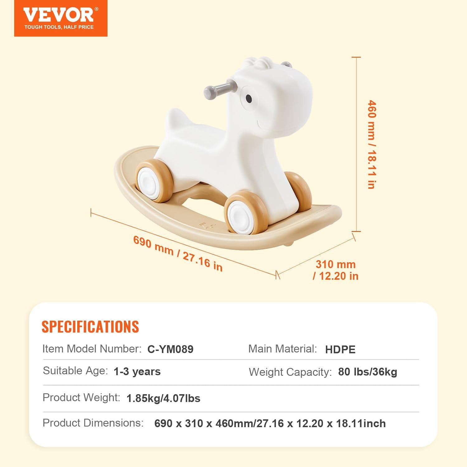 3 in 1 Rocking Horse for Toddlers 1-3 Years, Baby Rocking Horse with Detachable Balance Board and 4 Smooth Wheels, Support up to HDPE Material 80 lbs Kids Ride on Toy, 40 Swinging, White