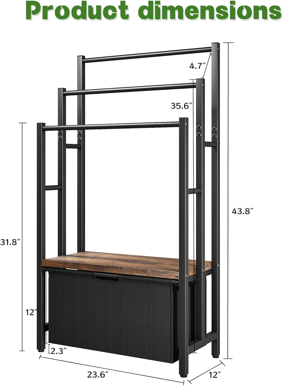 Freestanding Towel Rack With Drawers, SDXYSTCE 3 Tiers Standing Blanket Racks For Bedroom, 23.6" L X 11.8" W X 43.3" H, Blanket Holder With Shelf, Upgrade Steady Design,