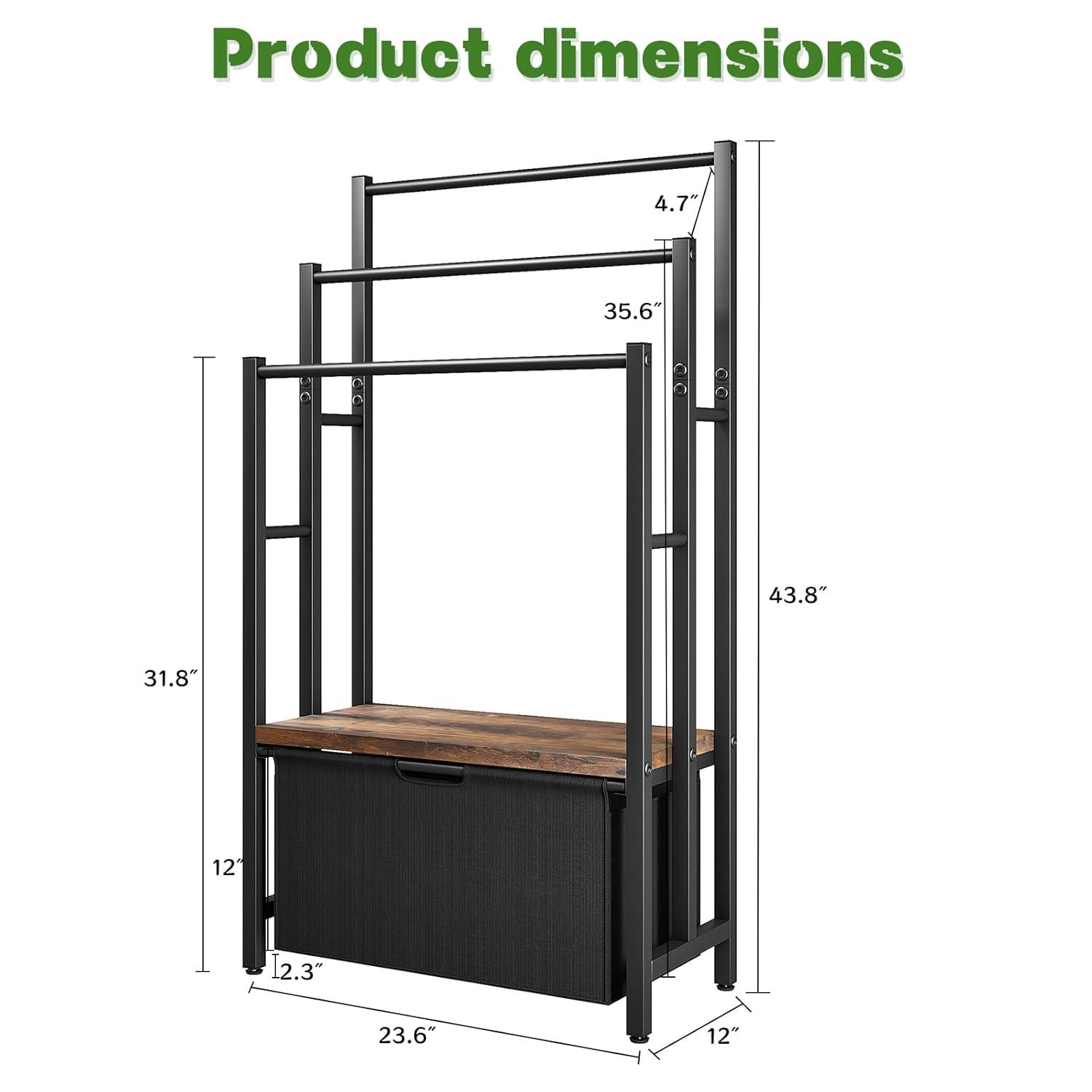 Freestanding Towel Rack With Drawers, SDXYSTCE 3 Tiers Standing Blanket Racks For Bedroom, 23.6" L X 11.8" W X 43.3" H, Blanket Holder With Shelf, Upgrade Steady Design,