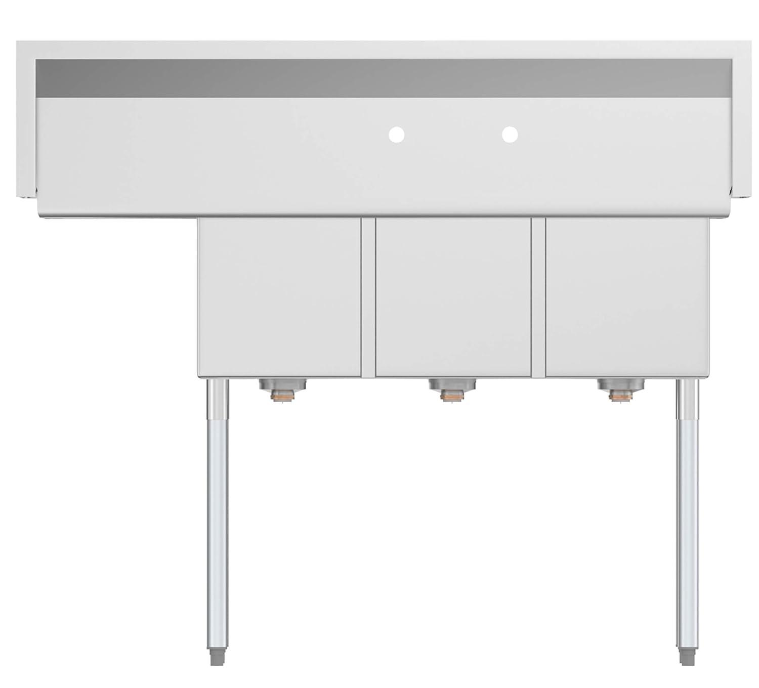 KoolMore 51 in. Three Compartment Stainless Steel Commercial Sink with Drainboard, Bowl Size 12"x 16"x 10"