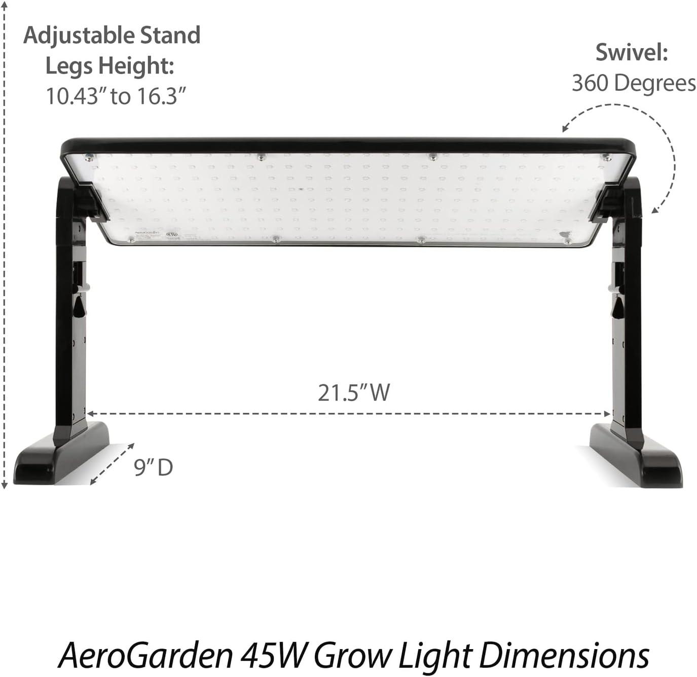 AeroGarden 45W LED Grow Light Panel - Grow Light for Plants, Includes Stand and Hanging Kit
