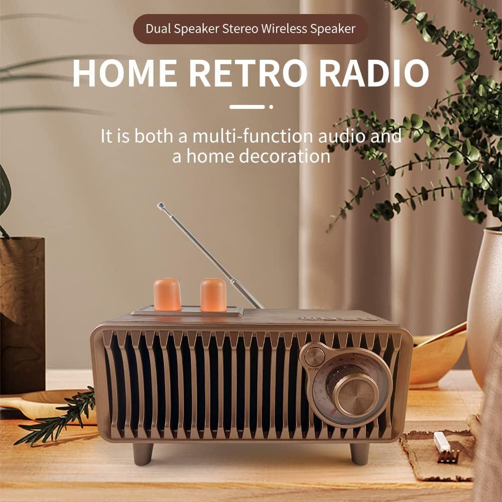 Retro Bluetooth Speaker, Vintage Radio Walnut Wood Rotary FM Radio 20W Dual Speakers Stereo,with U Disk/TF Card/Aux Music Player Function,Portable Wireless Speakers for Home, Office Decor