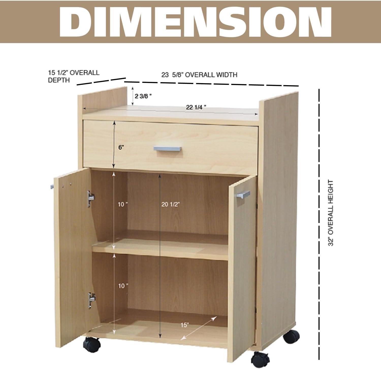 Kings Brand Furniture Northbury 2-Door Microwave Accent Kitchen Cabinet Rolling Cart (Beech)