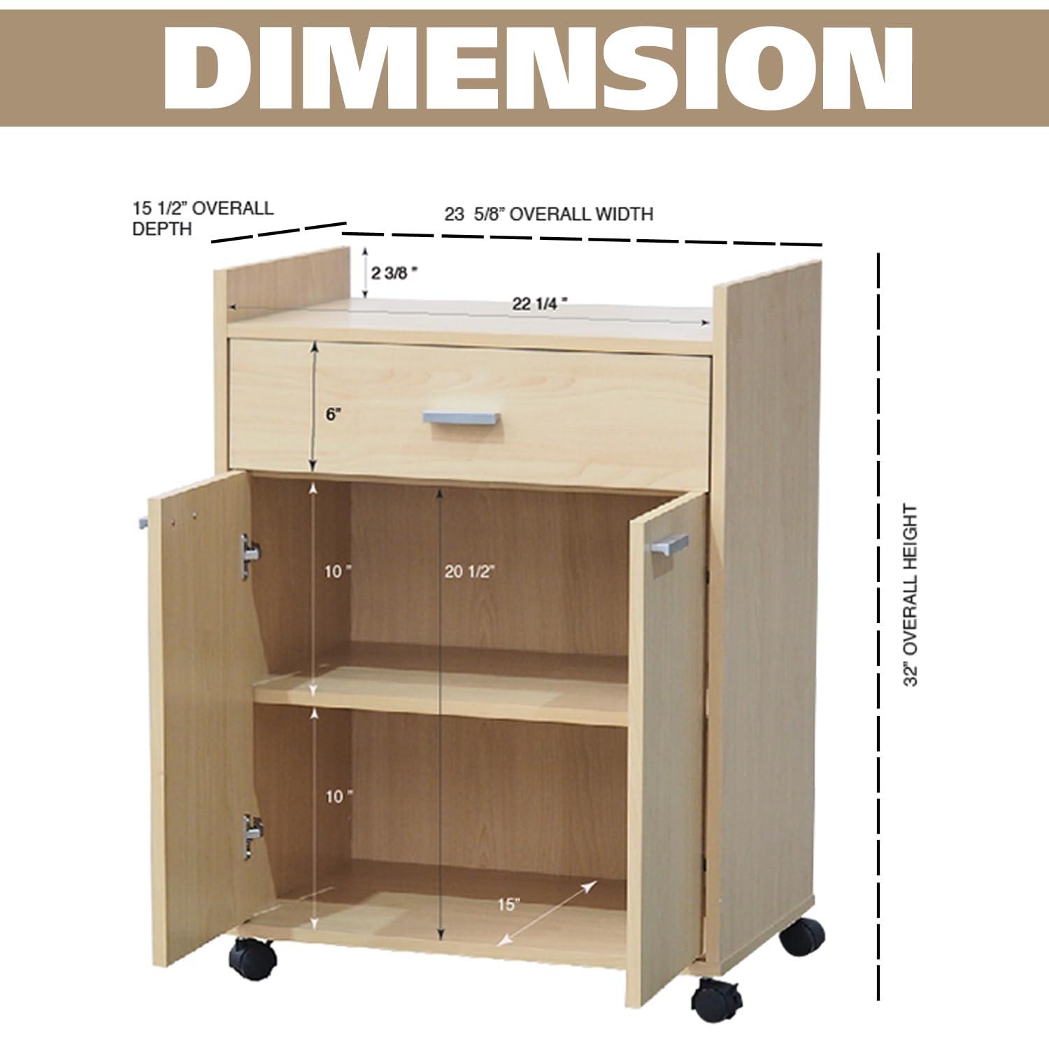 Kings Brand Furniture Northbury 2-Door Microwave Accent Kitchen Cabinet Rolling Cart (Beech)