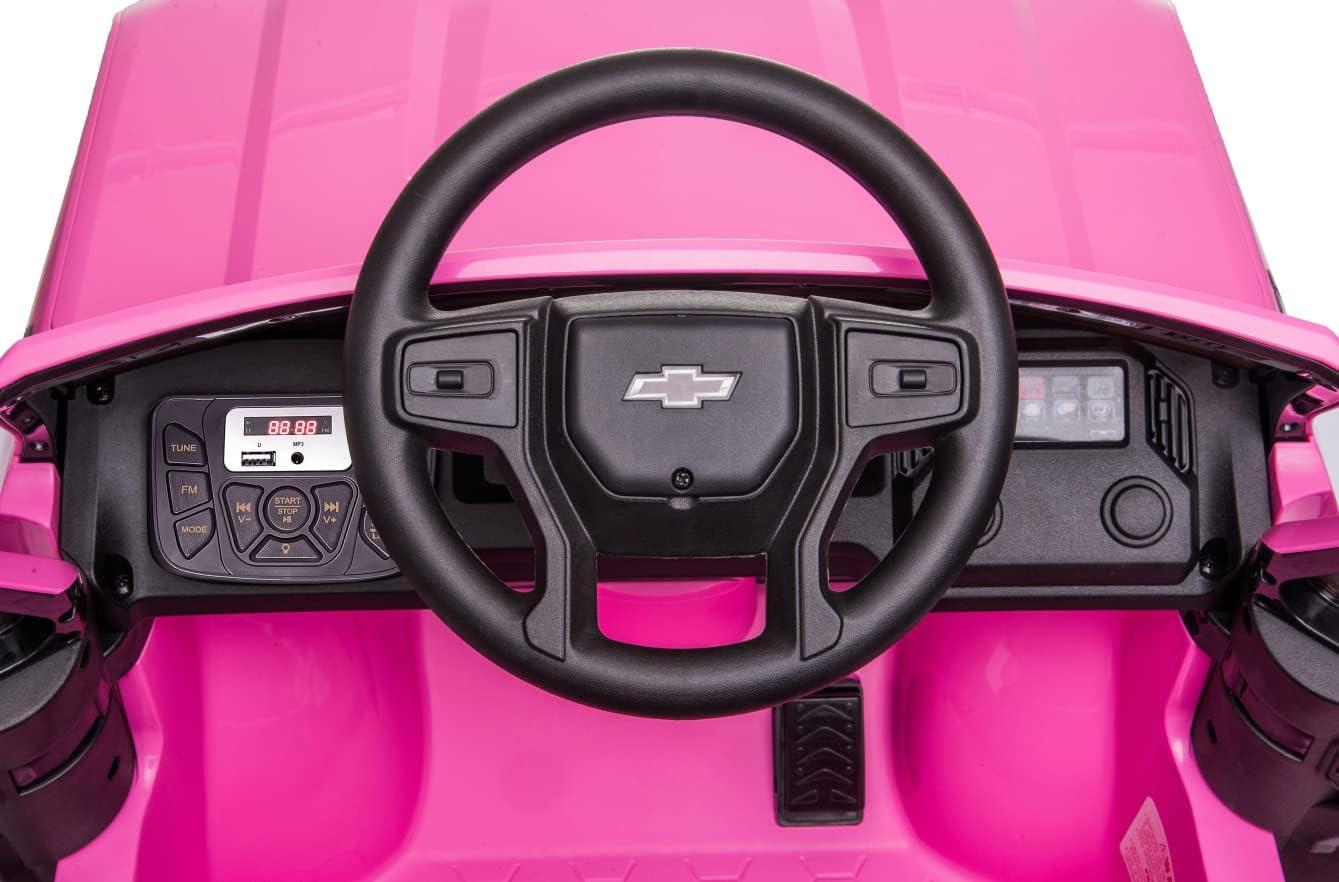Jojoka 12V Licensed Chevrolet Silverado GMC Ride on Truck Car for Kids Battery Powered Electric Toys Vehicles with Remote Control, LED Light, Bluetooth, Spring Suspension, for 3-8 Years Old, Pink