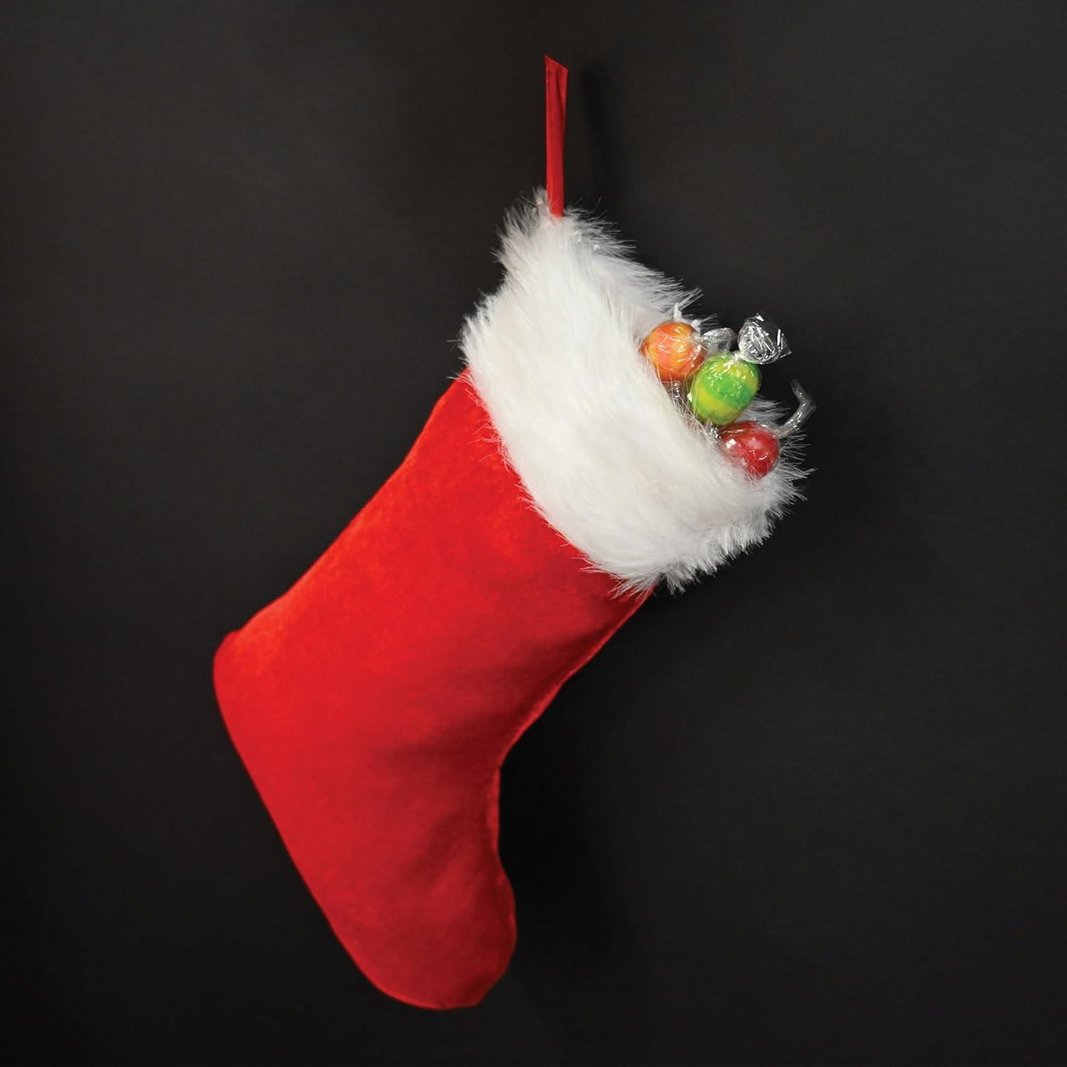 Red Plush Christmas Stocking with White Faux Fur Trim