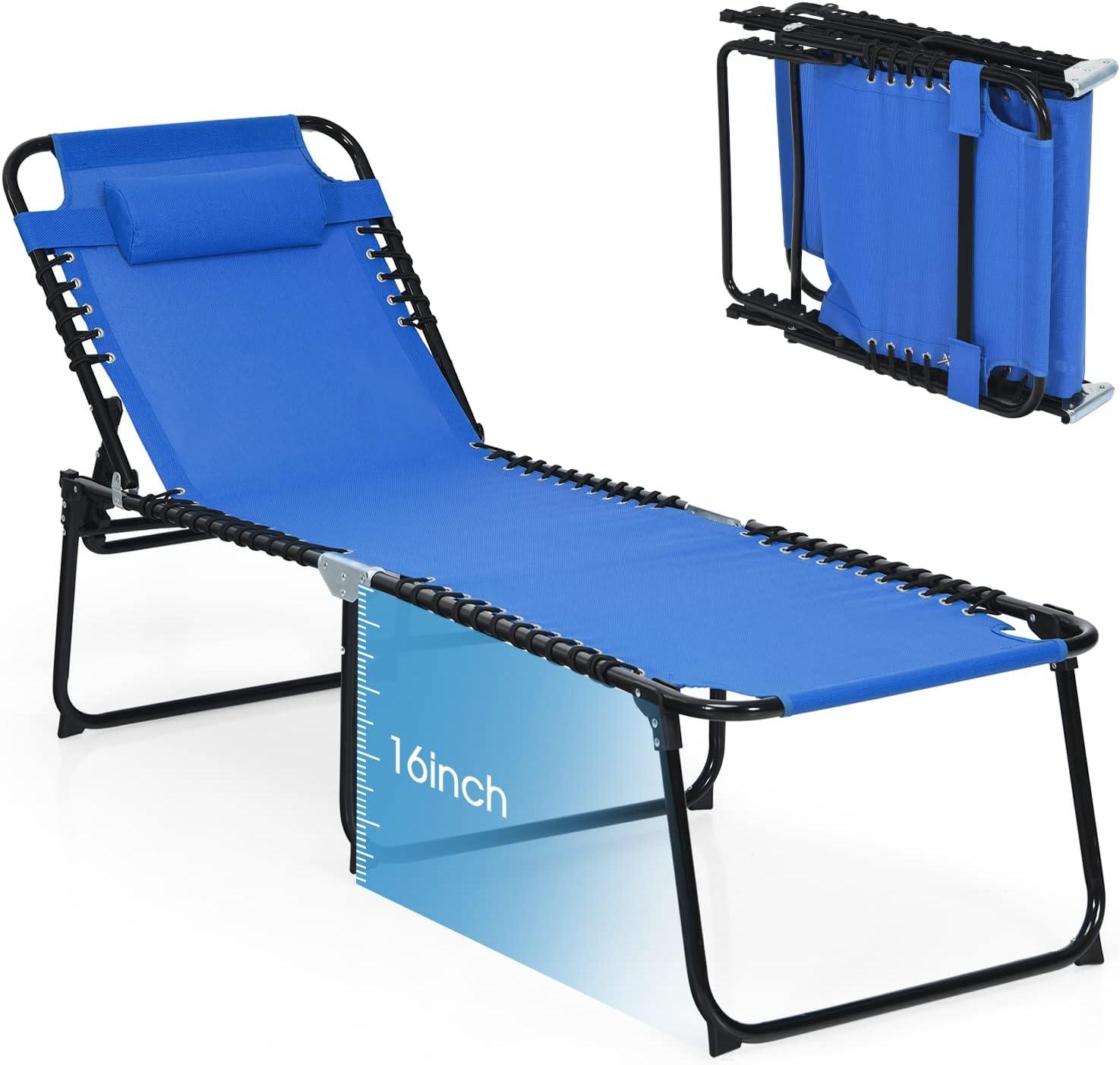 Portable Beach Lounge Chair Folding Recliner with Adjustable Backrest Navy