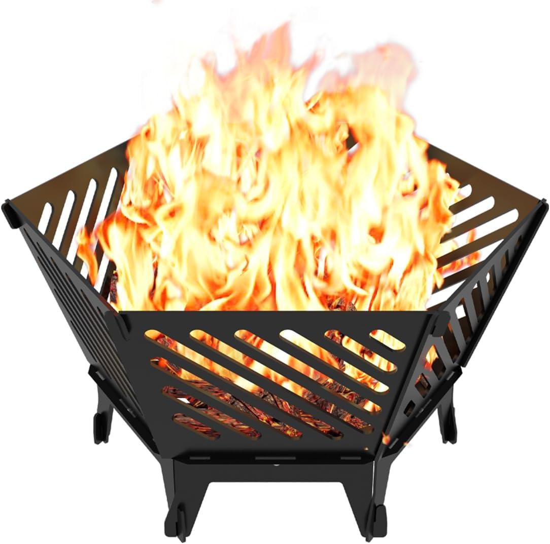 22.5 Inch Black Hexagon Portable Wood Fire Pit