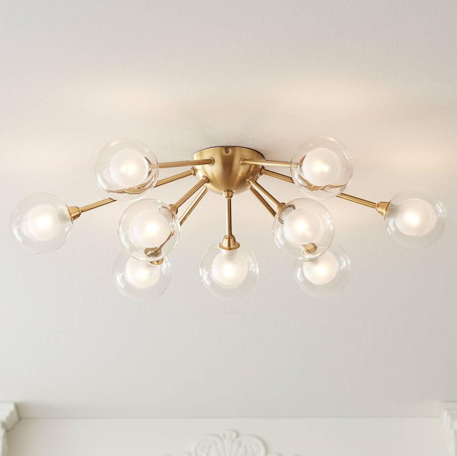 Modern Gold Glass Sputnik LED Ceiling Light Fixture