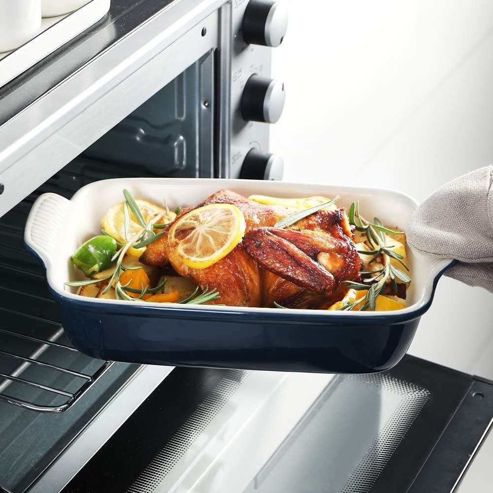 SWEEJAR Rectangular Ceramic Bakeware Set, Non-Stick Roasting Pan with Handles Baking Dishes,Casserole Pans for Cake Dinner, Set of 3 - Navy