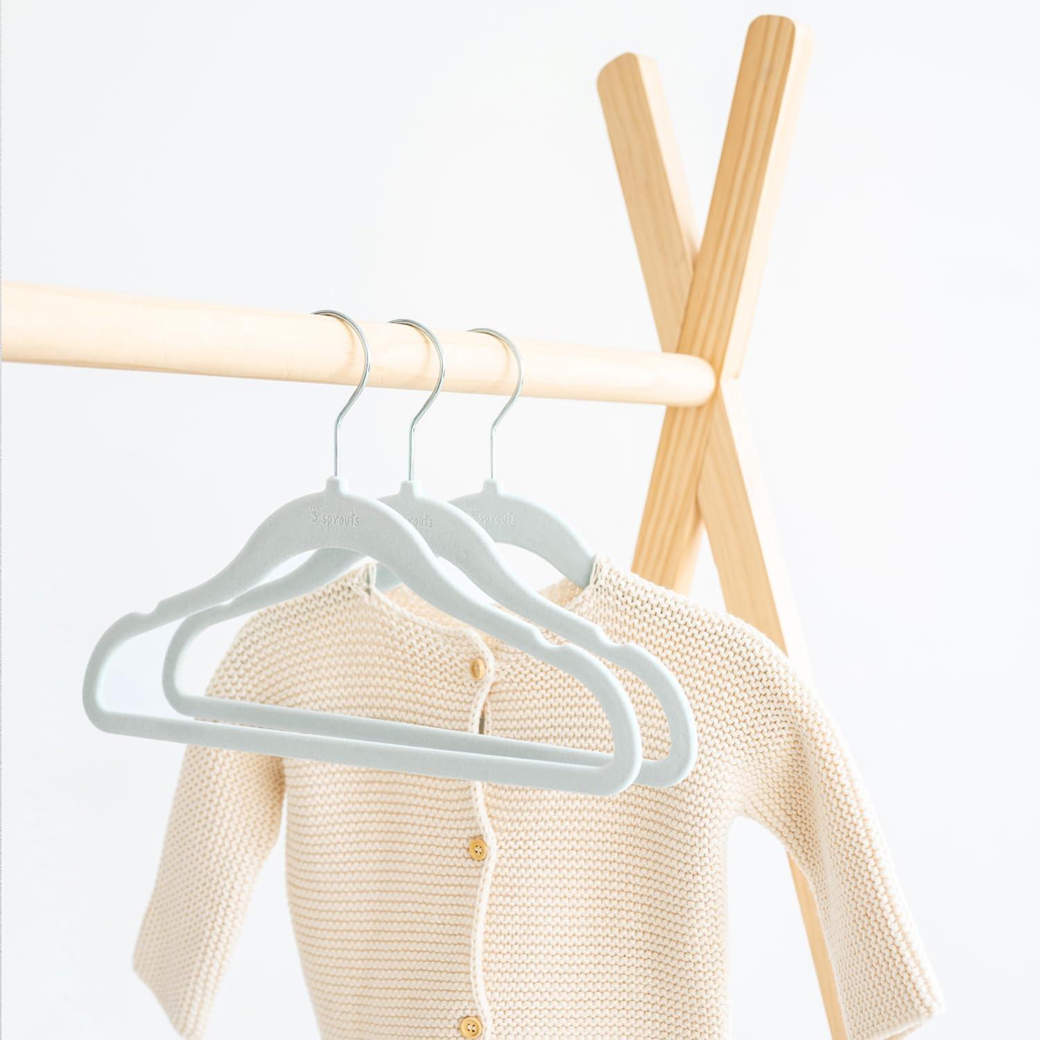 3 Sprouts -Non-Slip Velvet Hangers for Baby Clothes - Pack of 30 - Blue