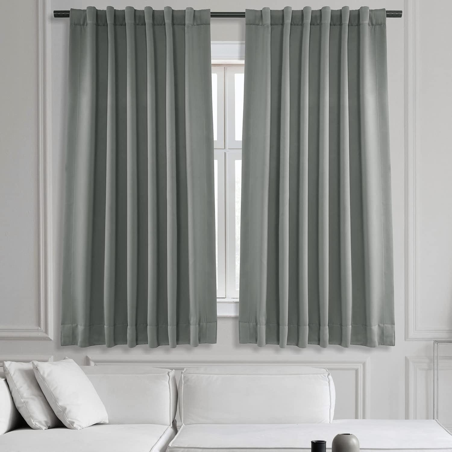 Neutral Grey Polyester Blackout Puddle Length Drapes