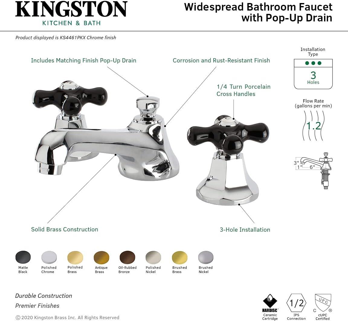 Kingston Brass Duchess Two-Handle 3-Hole Deck Mount Widespread Bathroom Faucet with Brass Pop-Up Drain