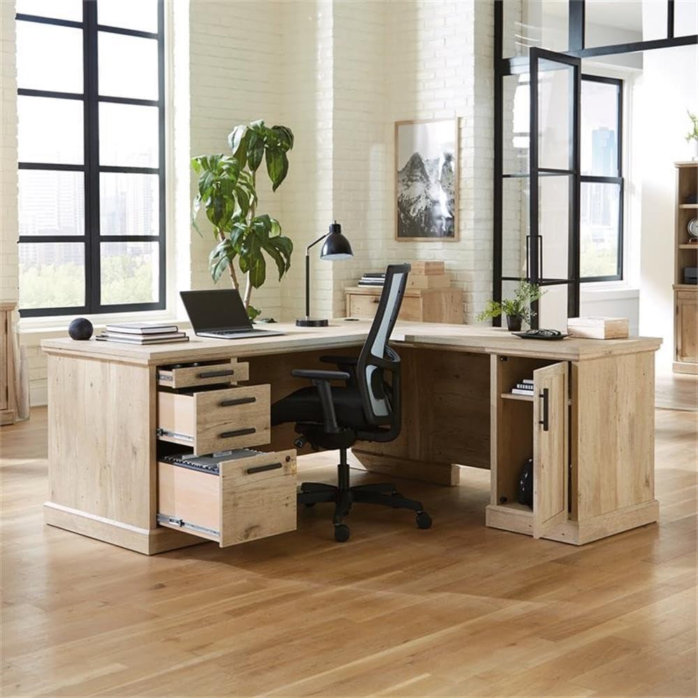 Sauder Mason Peak Engineered Wood L-Shaped Desk in Prime Oak