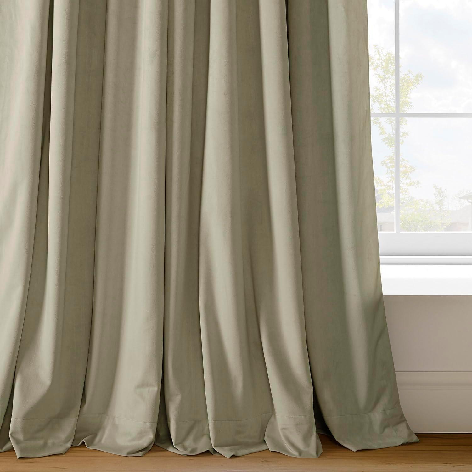 Exclusive Fabrics  Signature Pleated Blackout Velvet Curtain (1 Panel) Cool Beige 25 X 84 84 Inches