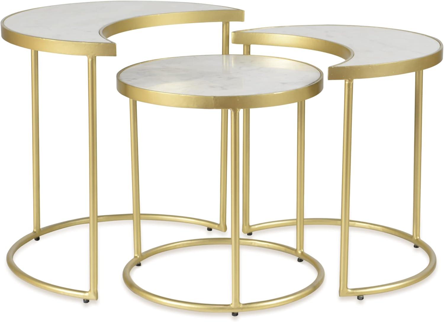 White Marble and Gold Round Nesting Tables Set of 3