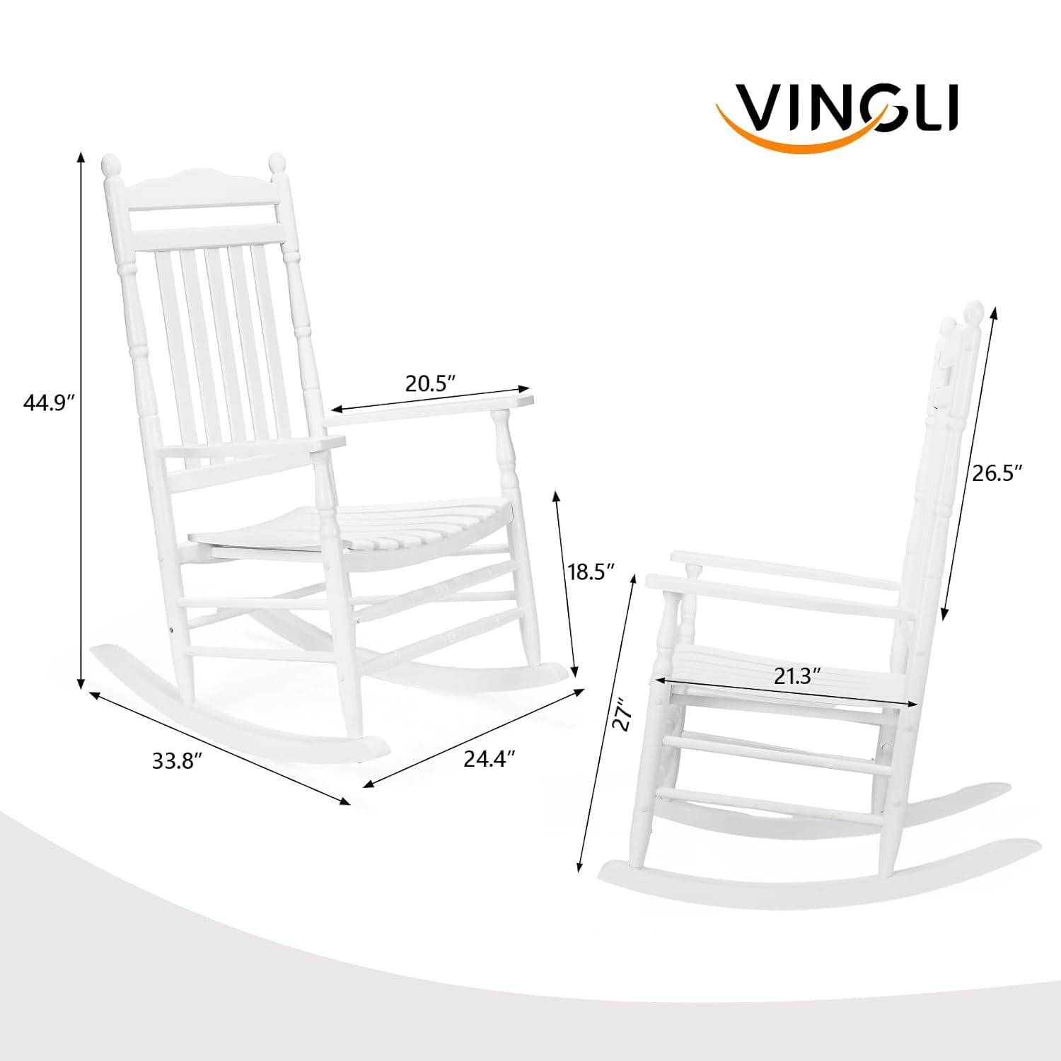 UBesGoo 2 Pack Wood Rocking Chair, r Solid Wood High Back Seat Reclining Seat for Deck, Garden, Backyard, Porch, Indoor or Outdoor Use, White