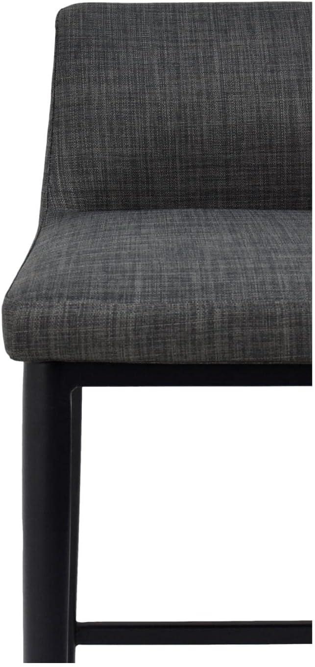 Contemporary Charcoal Gray Upholstered Counter Stool with Steel Legs