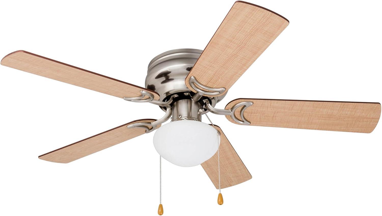 Prominence Home Alvina, 42 Inch Traditional Flush Mount Indoor LED Ceiling Fan with Light, Pull Chain, Dual Finish Blades, Reversible Motor - 80029-01 (Satin Nickel), 52