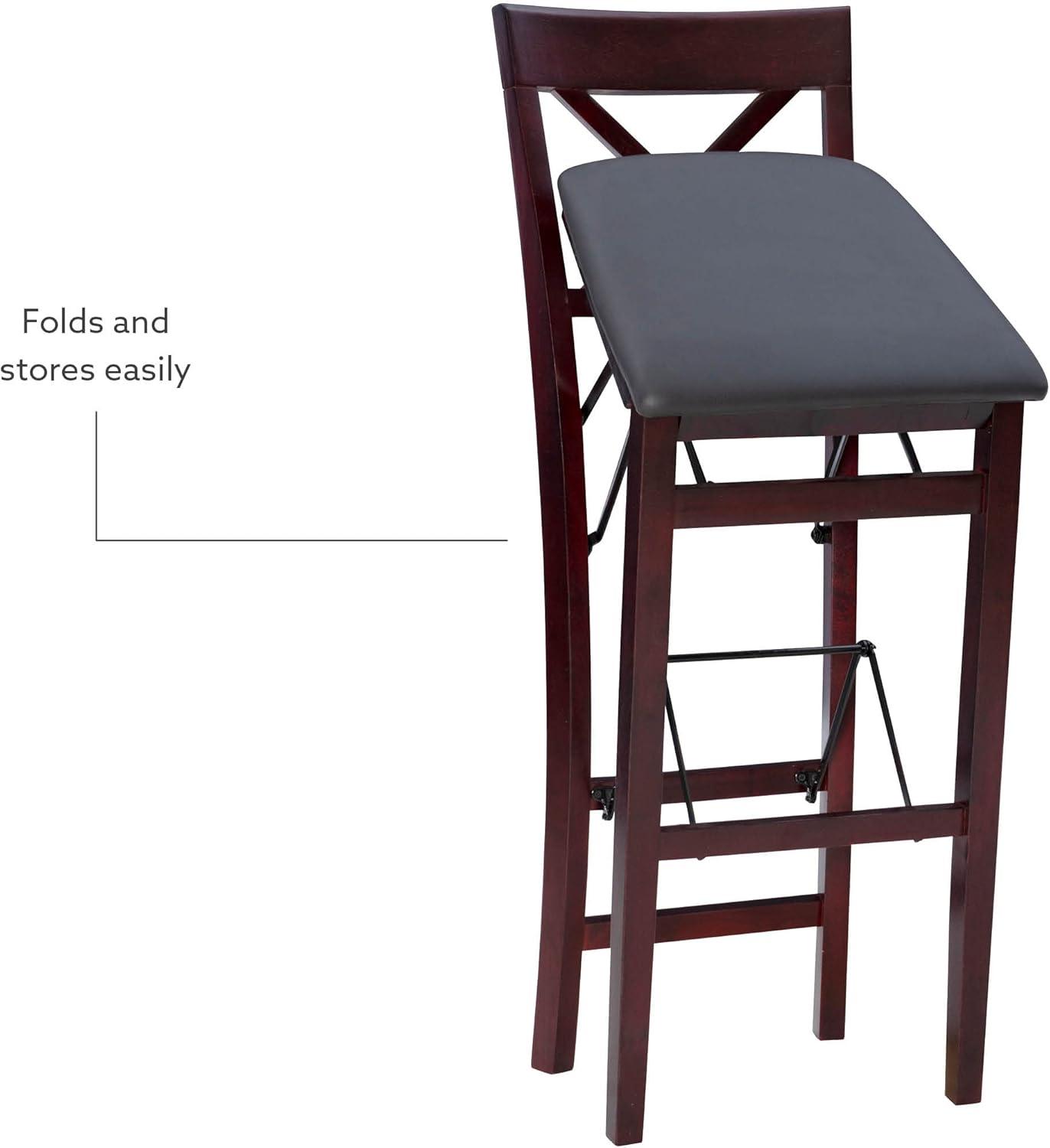 Triena X Back Faux Leather Folding Barstool Espresso - Linon: Padded Seat, Wood Legs, No Assembly Required