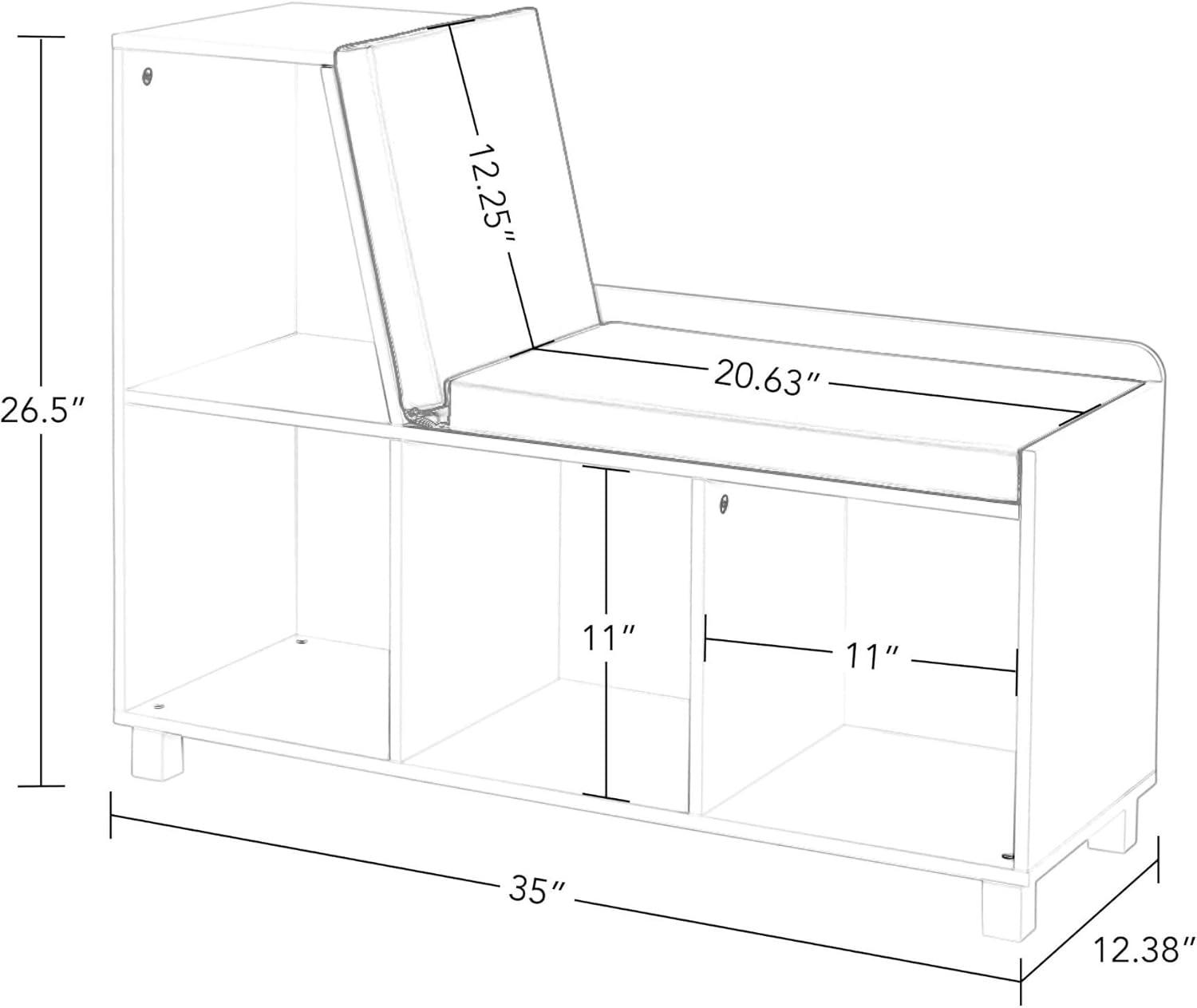 RiverRidge Home RiverRidge Kids Reading Book Nook Cushioned Toy Storage Bench with Cubby Organizers and 2 Fabric Bins- White
