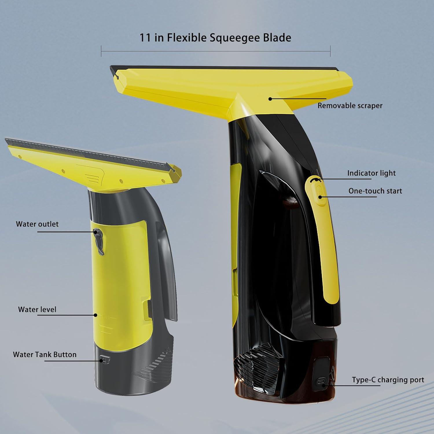 Cordless Black and Yellow Rubber Blade Window Vacuum Squeegee
