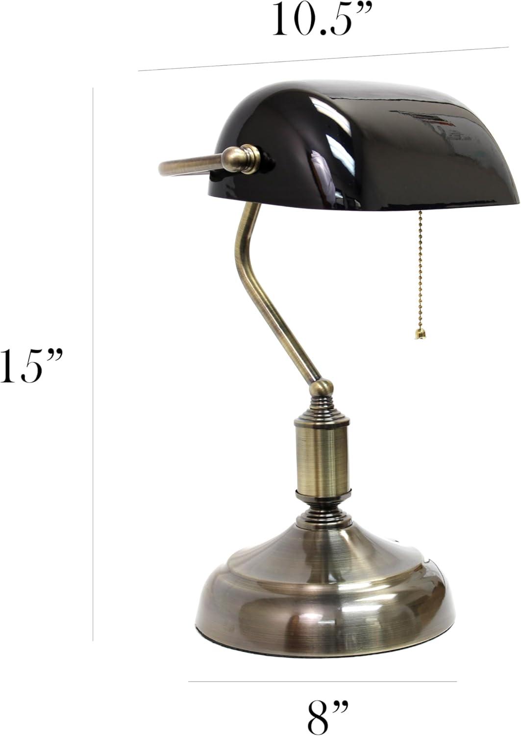 Executive Banker's Desk Lamp with Glass Shade Black - Simple Designs: ETL Listed, Metal Body, Pull Chain