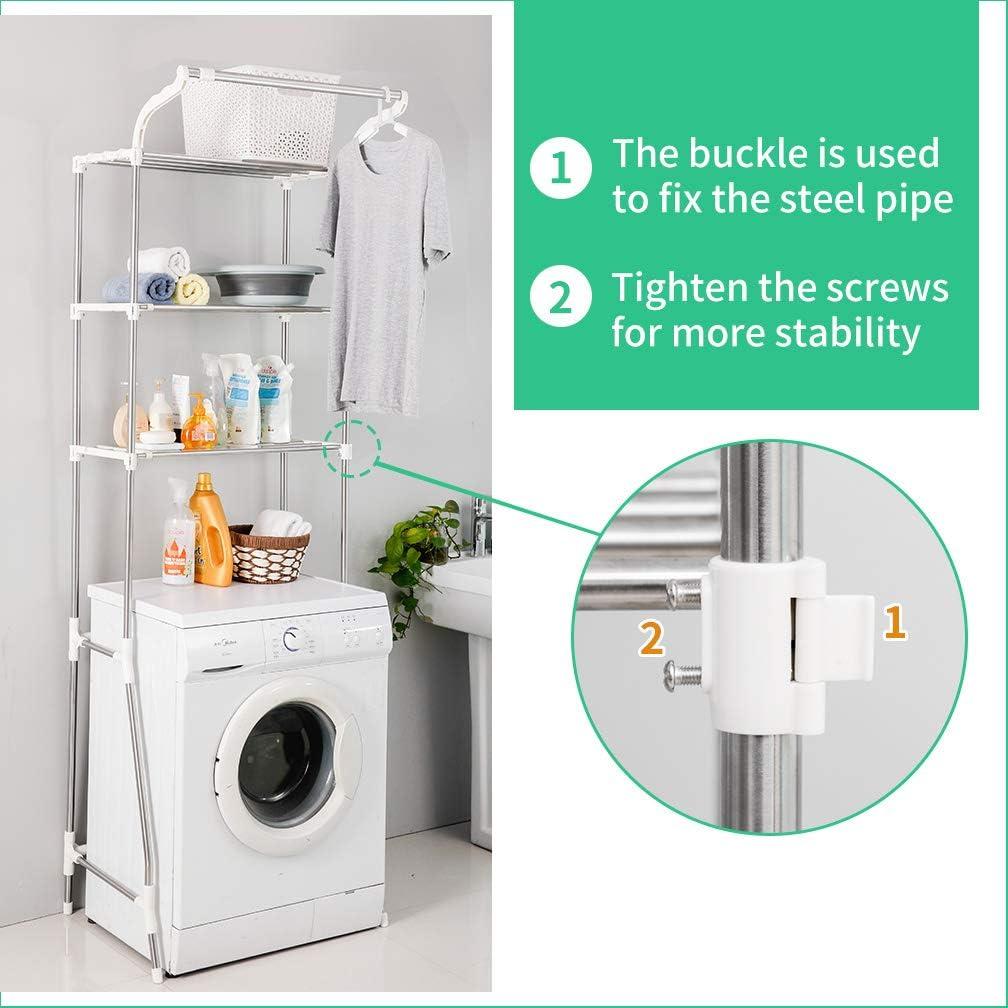 Hershii 3-Tier Laundry Room Shelf Over The Toilet/Washing Machine Storage Rack Bathroom Organizer Stand Adjustable Space Saver Shelving Units with Clothes Hanging Rod - Ivory