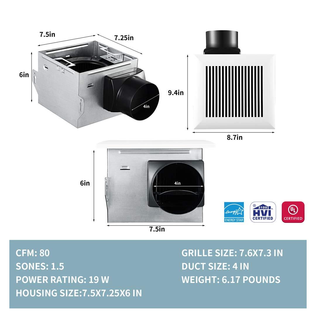 Tech Drive Very-Quiet 80 CFM, 1.5 Sone No Attic access Needed Installation Bathroom Ventilation and Exhaust Fan