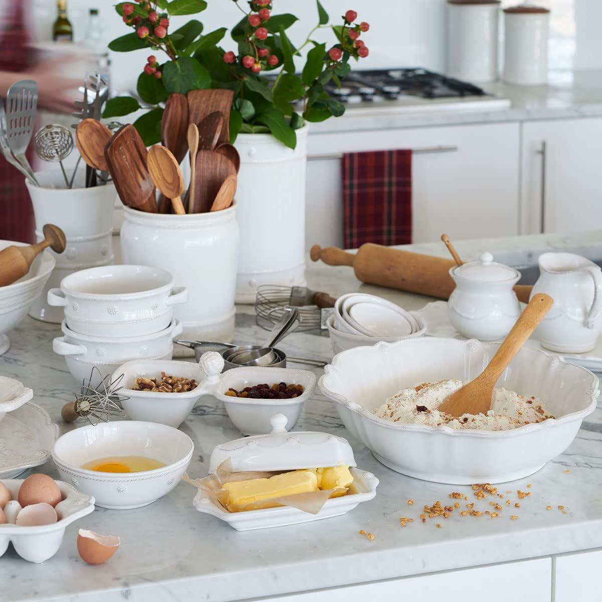 White Embossed Ceramic Handled Soup Bowl