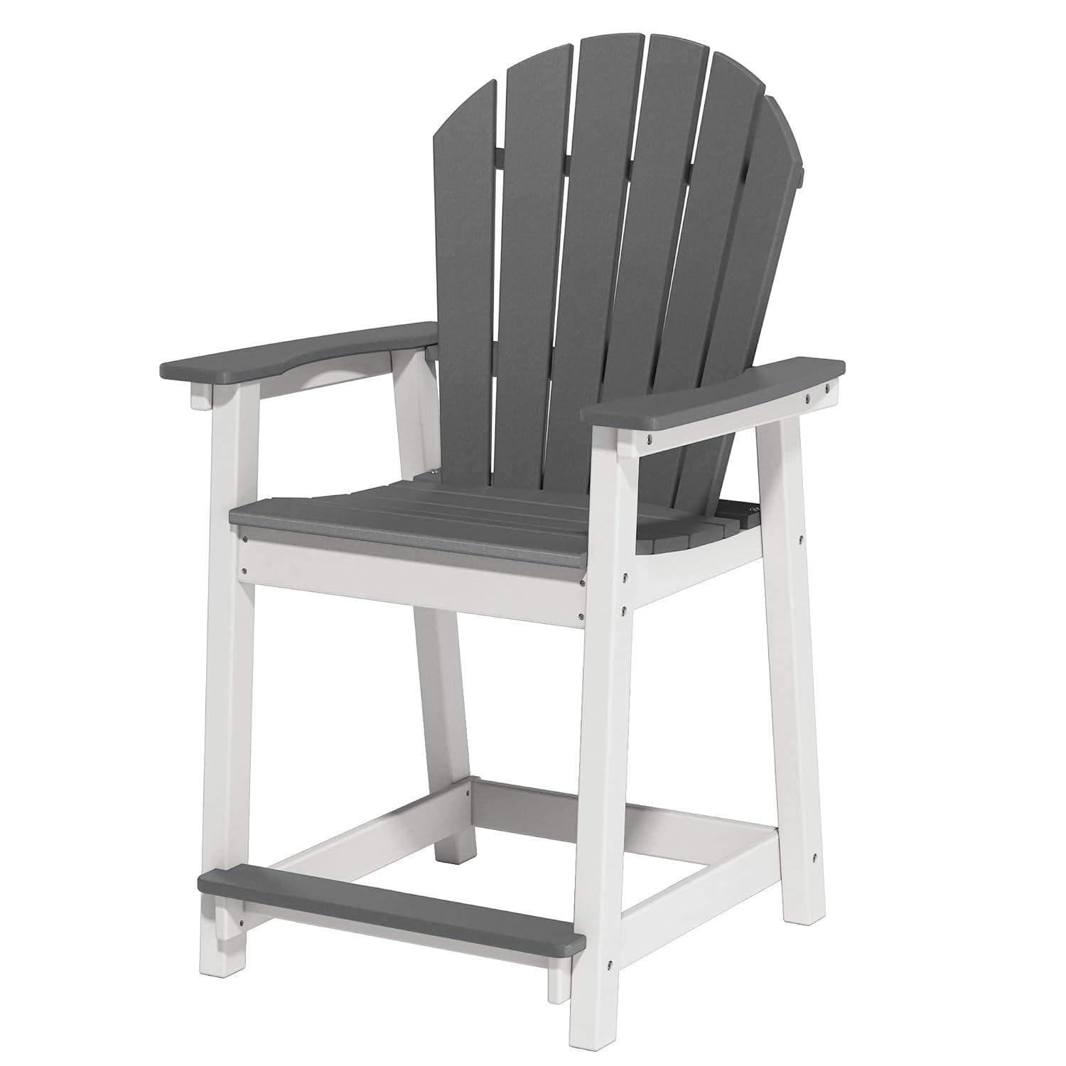 Outdoor Tall Adirondack Chair, Patio Bar Stool Chair with High Back, 400lbs, Widened Arms, All-Weather Balcony Chair for Backyard, Garden, Yard (1 PC)