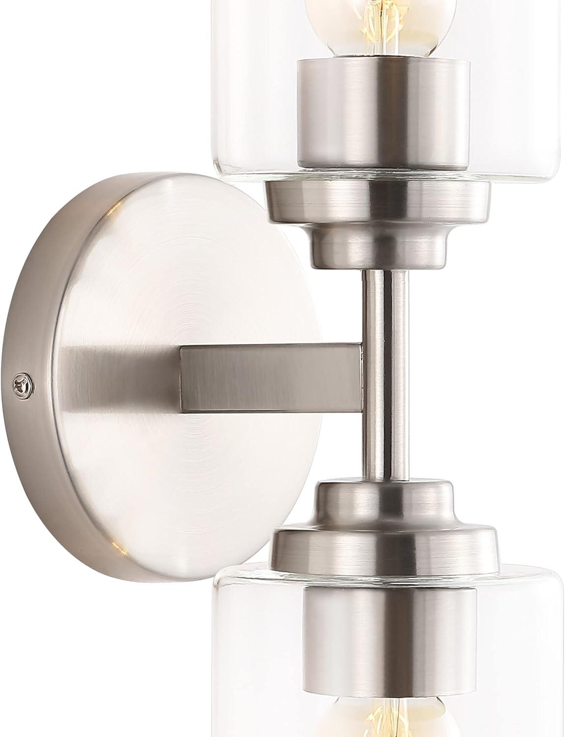 Nickel Cylinder 2-Light Industrial Vanity Sconce