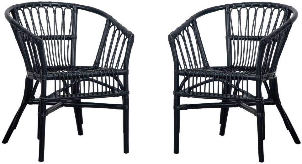 Sustainably Sourced Black Rattan Accent Chair Set