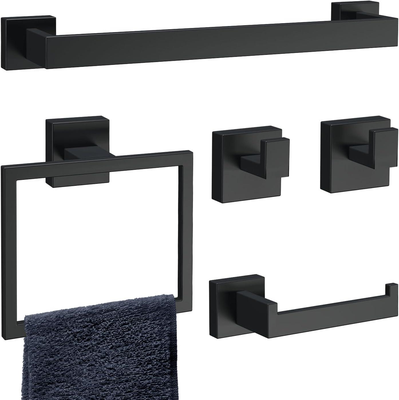 Matte Black Stainless Steel 5-Piece Bathroom Hardware Set