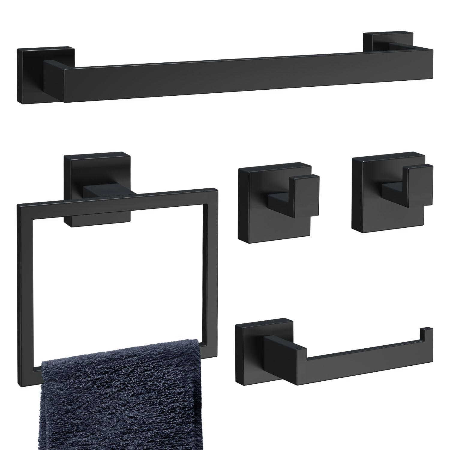 Matte Black Stainless Steel 5-Piece Bathroom Hardware Set