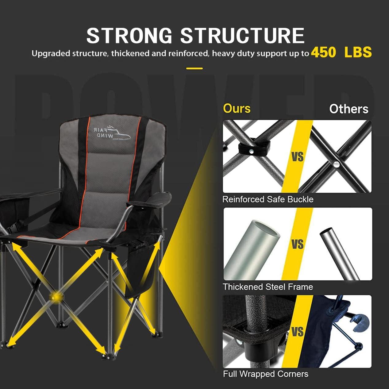 Oversized Black and Gray Alloy Steel Camping Chair with Lumbar Support