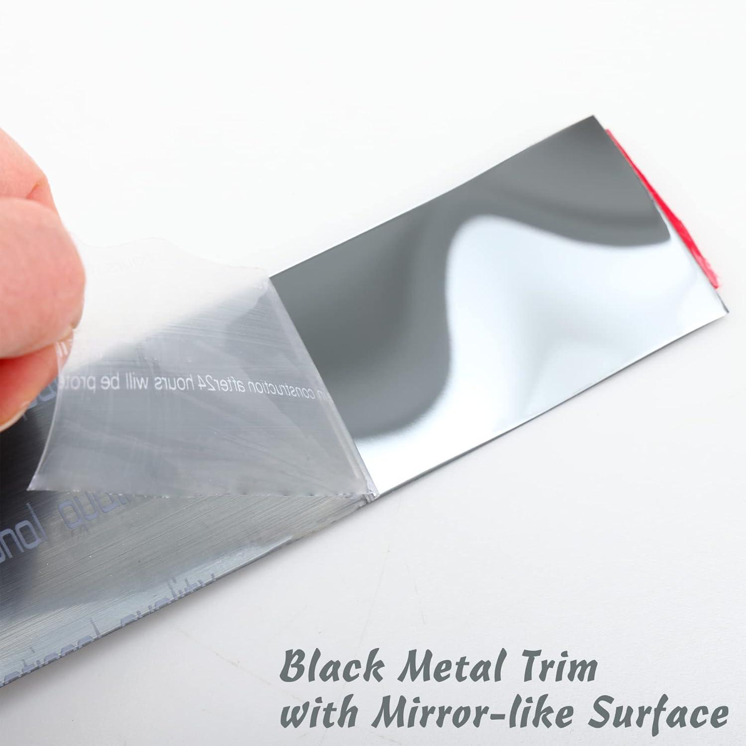 Stainless Steel Wall Molding Trim Peel and Stick, Flexible Self-Adhesive Metal Trim for Ceiling, Mirror Frame and More, Mirror-Like Finish Metallized Silver