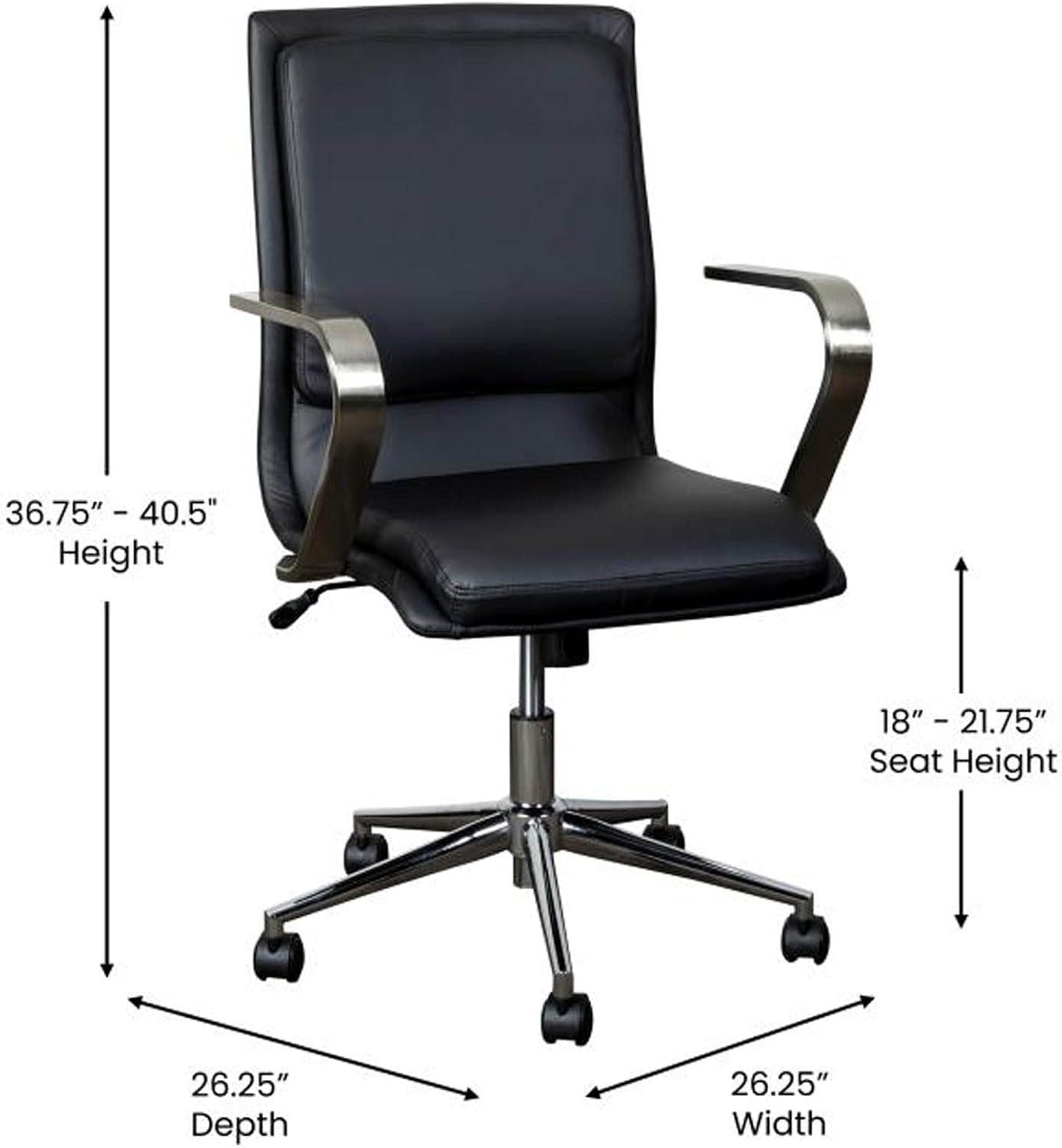 Flash Furniture James Mid-Back Designer Executive Upholstered Office Chair with Brushed Metal Base and Arms