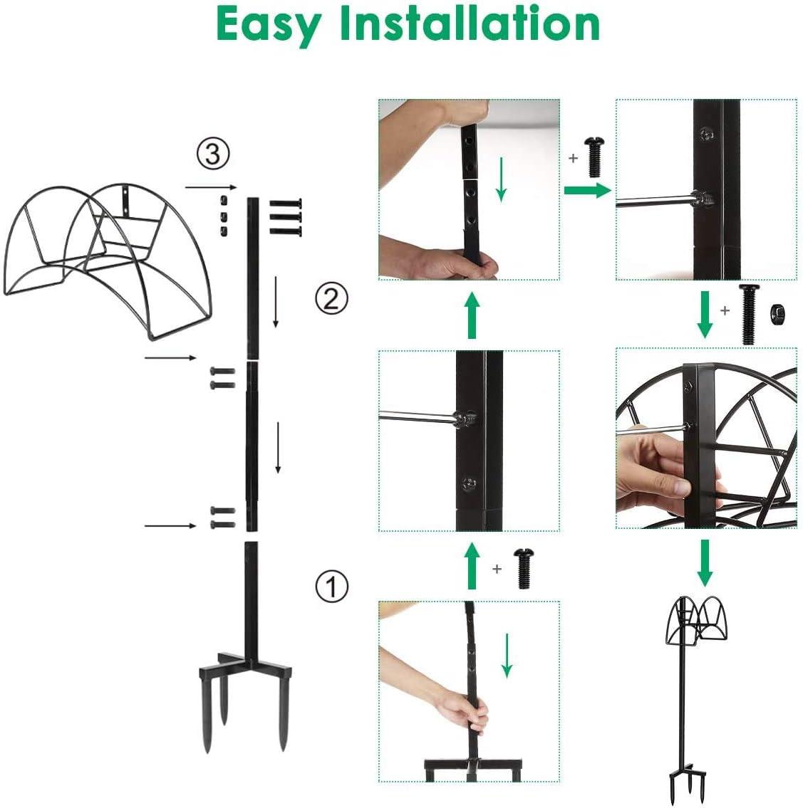 Black Metal Freestanding Garden Hose Holder with Manual Crank