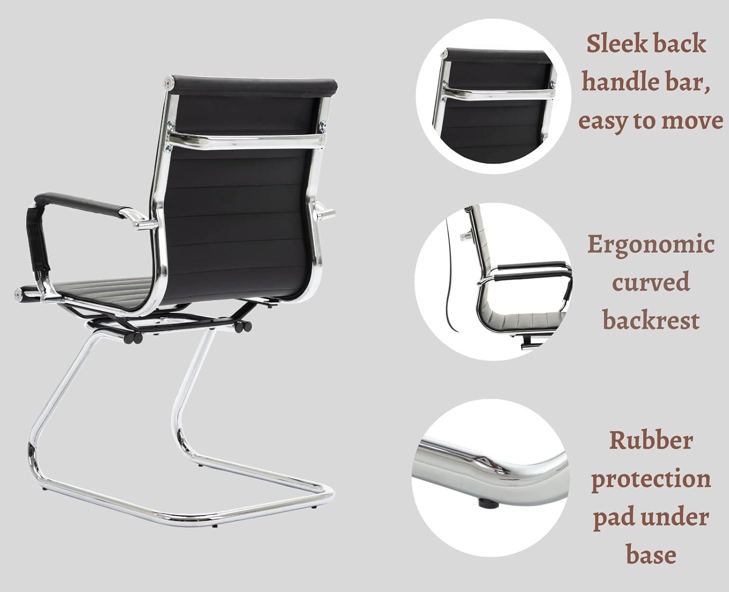 CIMOTA Waiting Room Chairs Leather Office Guest Chair Mid Back Reception Chairs with Sled Base for Meeting/Patient/Conference Room, Retro Black Set of 2