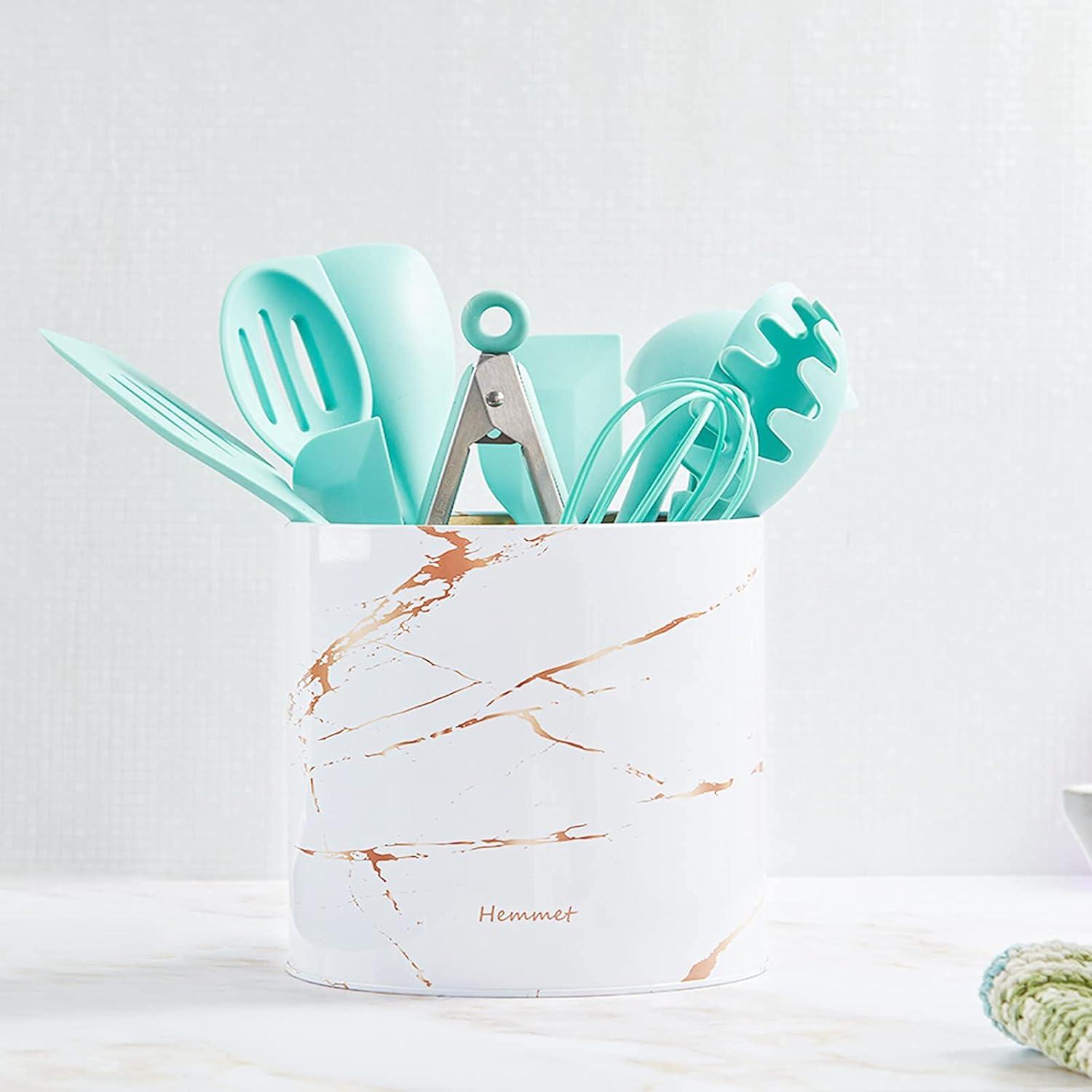 Kitchen Essentials Kitchen Utensil Holder for Countertop Organizer 6.5″ Large Cooking Utensil Crock Farmhouse Utensil Caddy Modern Home Décor Big Spatula Holder Jumbo Apartment Essentials White