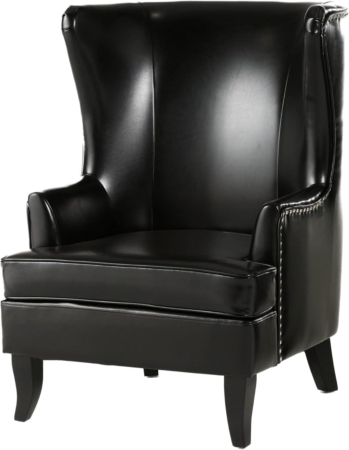 Canterburry High-Back Black Leather Wingback Club Chair