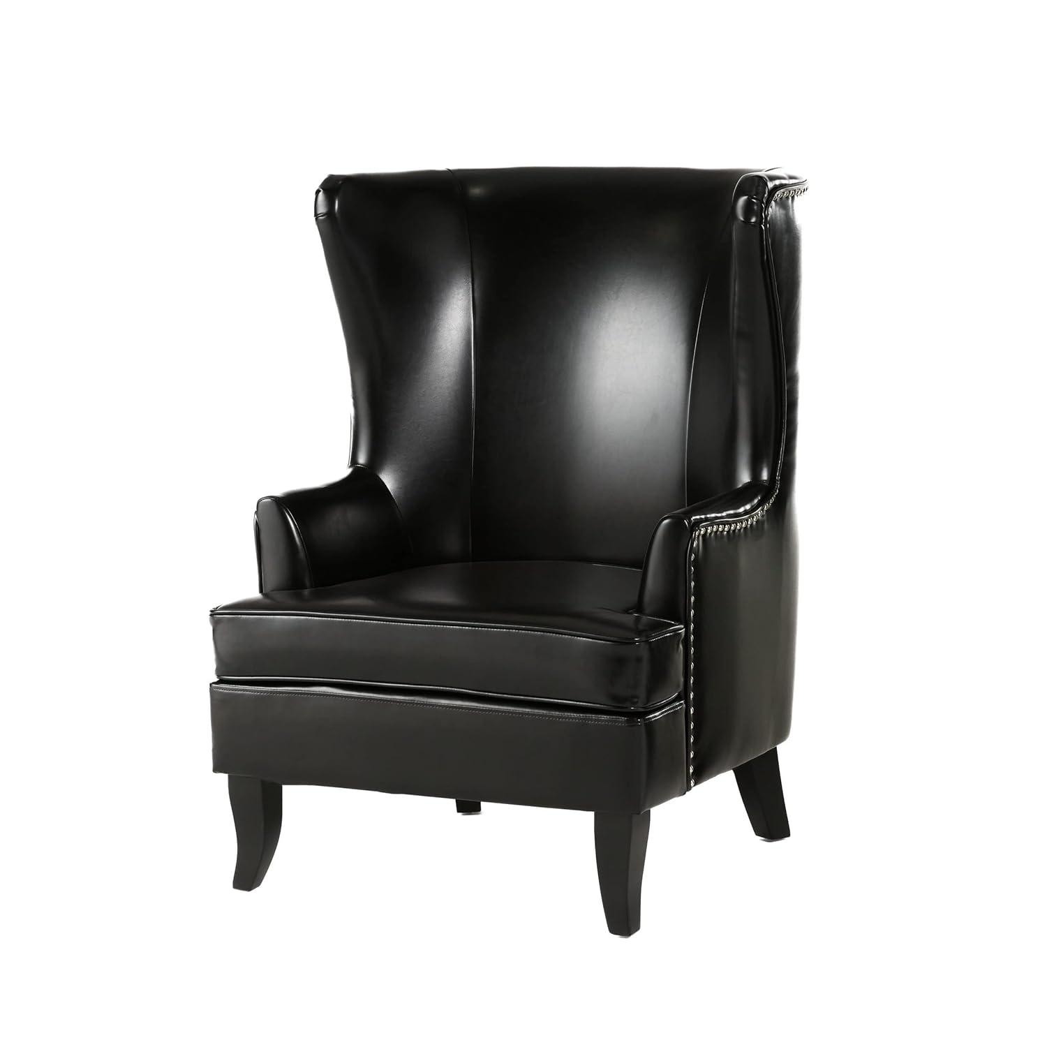 Christopher Knight Home Canterburry High Back Bonded Leather Wing Chair by  Club Chairs Black