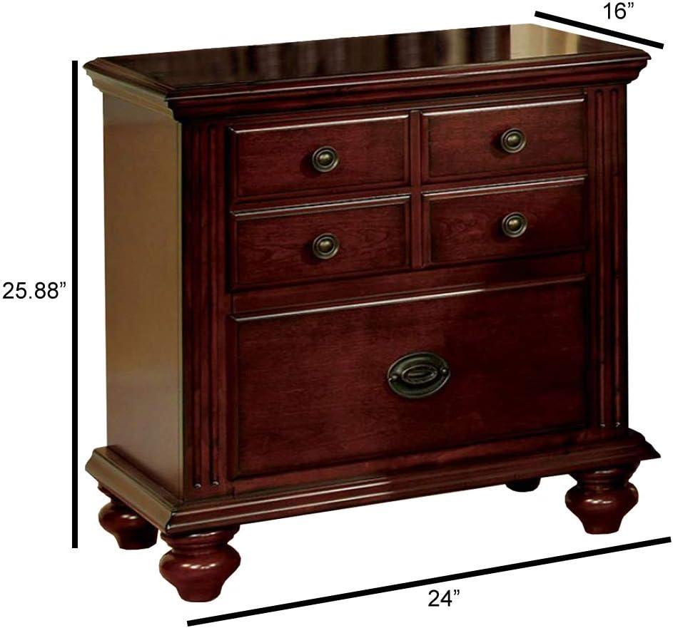 Elegant Cherry Finish 2-Drawer Traditional Nightstand with Antique Gold Knobs