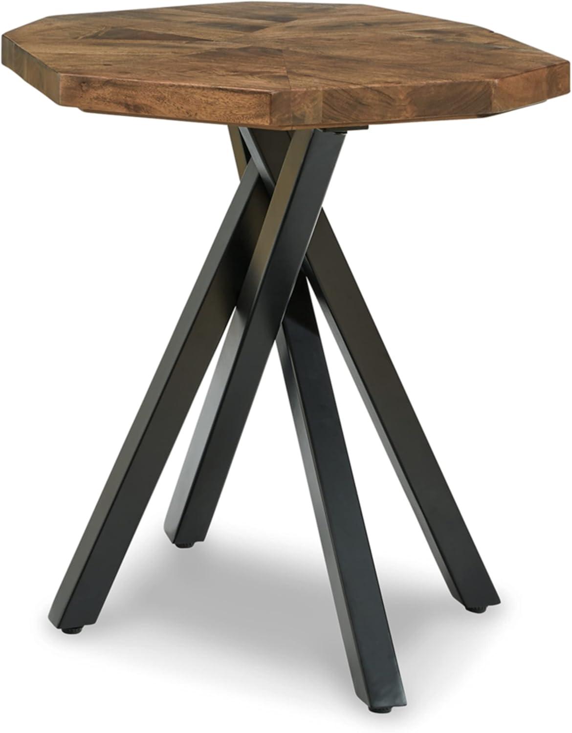 Signature Design by Ashley Haileeton End Table Black/Gray/Brown/Beige : Contemporary Pedestal Table, 24" Wide